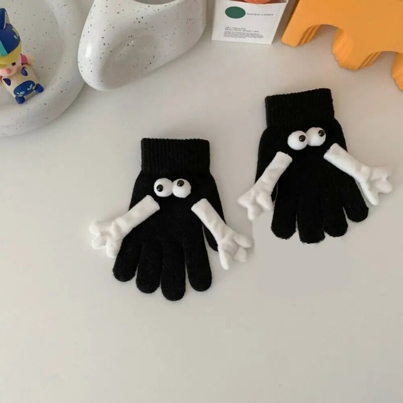 Touch Screen Hand in Hand Magnetic Knitted Gloves Open Fingered Warm Student Magnetic Knitted Gloves Big Eyed Doll Funny
