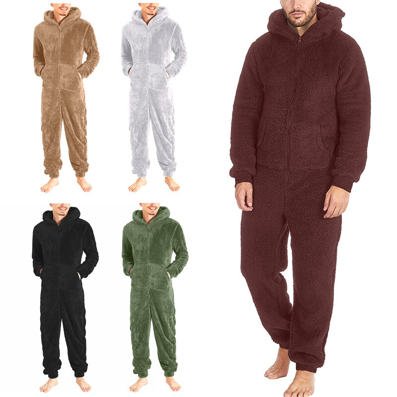 1pc Winter Herren Reiß verschluss warme Plüsch einteilige Pyjamas Wohn kleidung kann außerhalb warm bequem bequem einfach einfarbig getragen werden