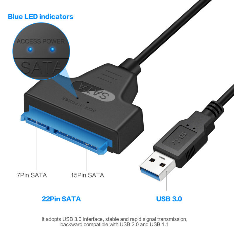 Cavo USB C SATA 3 cavo adattatore da Sata a USB 3.0 fino a 6 Gbps supporto SSD esterno da 2.5 pollici disco rigido HDD 22 Pin Sata III per PC