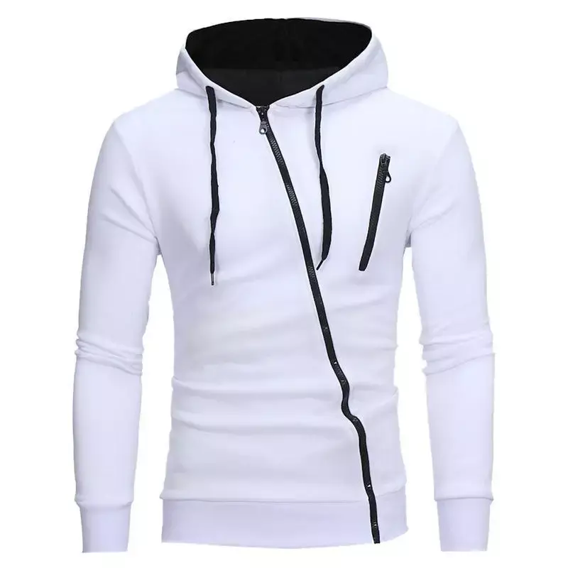 Casual Men Hoodies Sweatshirt Diagonal Zipper Coat Spring Autumn Trend Top Custom Streetwear