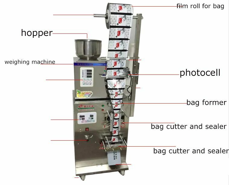 Máquina de embalaje de pesaje automático, sellador, semillas, bolsas de té, dos en uno