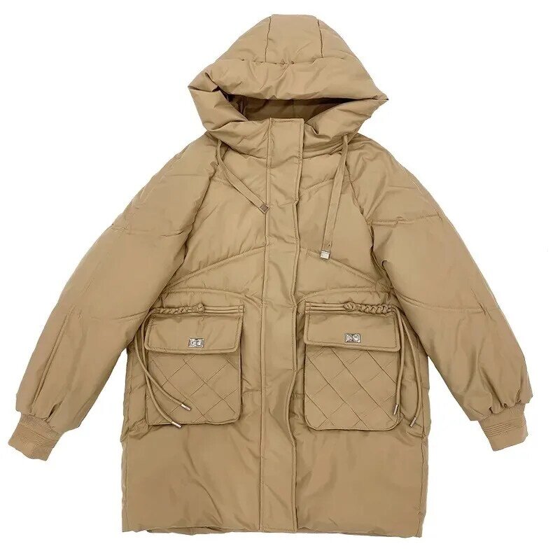 Jaket parka wanita, jaket Luaran parka katun tebal hangat bertudung untuk musim dingin 2023
