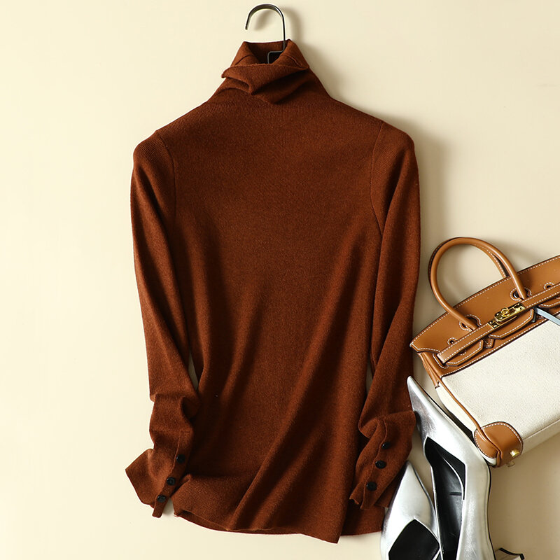 Turtleneck Solid Knitted Women Sweater Pullovers Autumn Winter 2022 Loose Elegant Office Lady Pulls Outwear Coats Tops