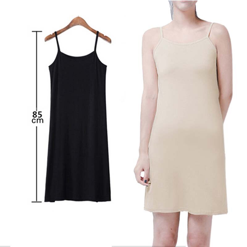 Women Solid Color Dress Camisole Spaghetti Strap Long Tank Top Slip Mini Dress