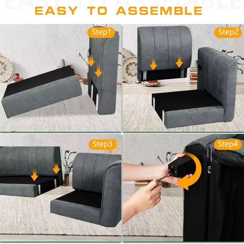 Sofá pequeño de tela de lino con reposabrazos alto para sala de estar, sofá en forma de L, 3 asientos, gris oscuro
