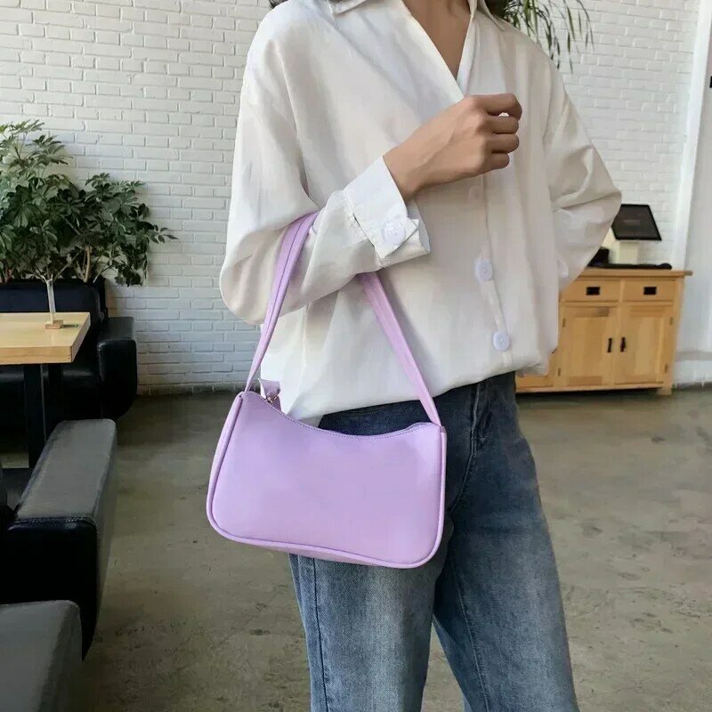 Женская сумка через плечо BBA173 из мягкой искусственной кожи, женская сумочка фиолетового цвета в стиле ретро под подмышку, маленькая модная дизайнерская сумочка для девушек