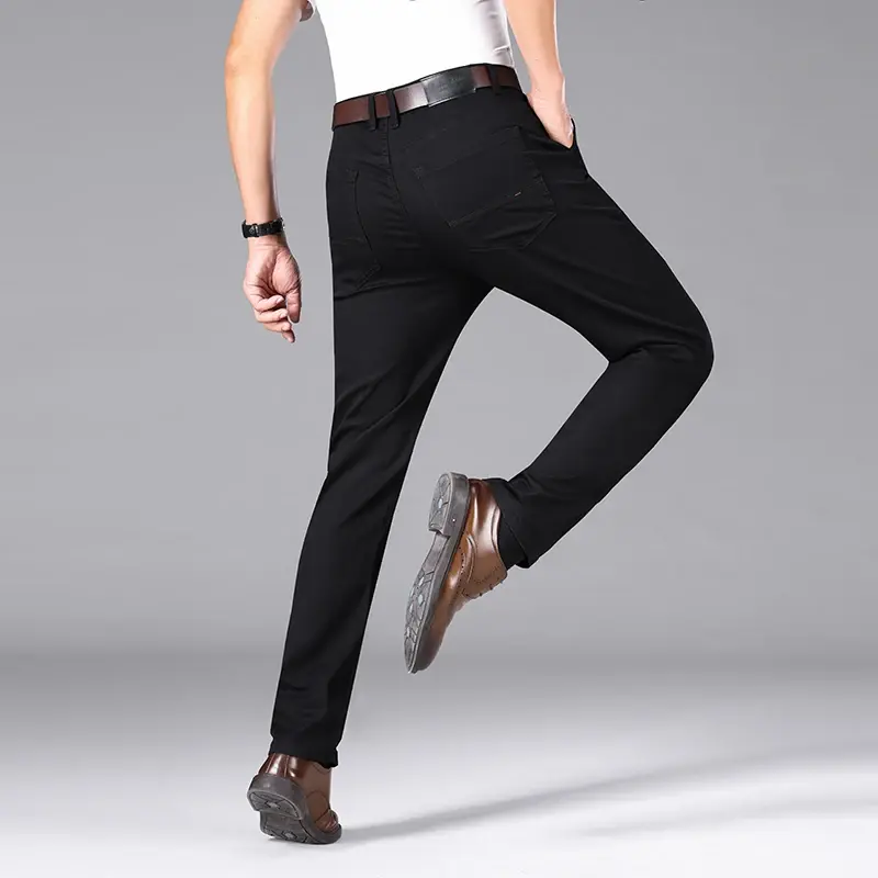 Calças de luxo stretch masculinas, jeans fino, calça jeans preta, de negócios, ajuste regular, moda masculina, 2024