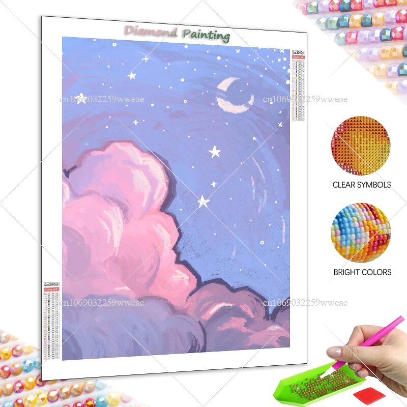 Kartun Pink Cloud bordir berlian baru 2024 lucu langit warna-warni berlian imitasi 5D lukisan fantasi DIY mosaik hadiah Dekorasi Rumah