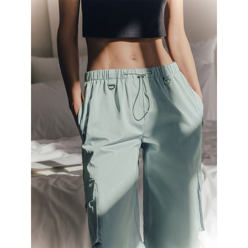 Pantaloni Cargo donna 100% cotone Casual elastico in vita pantaloni larghi larghi ragazze arricciatura gambe Streetwear pantaloni lunghi nuovo