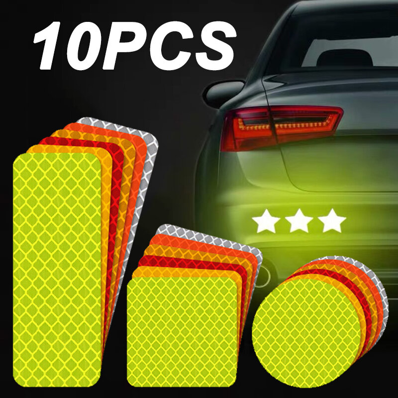 Pegatinas reflectantes de colores para parachoques de coche, cinta de advertencia reflectante segura, calcomanías de estilo automático, 10 piezas