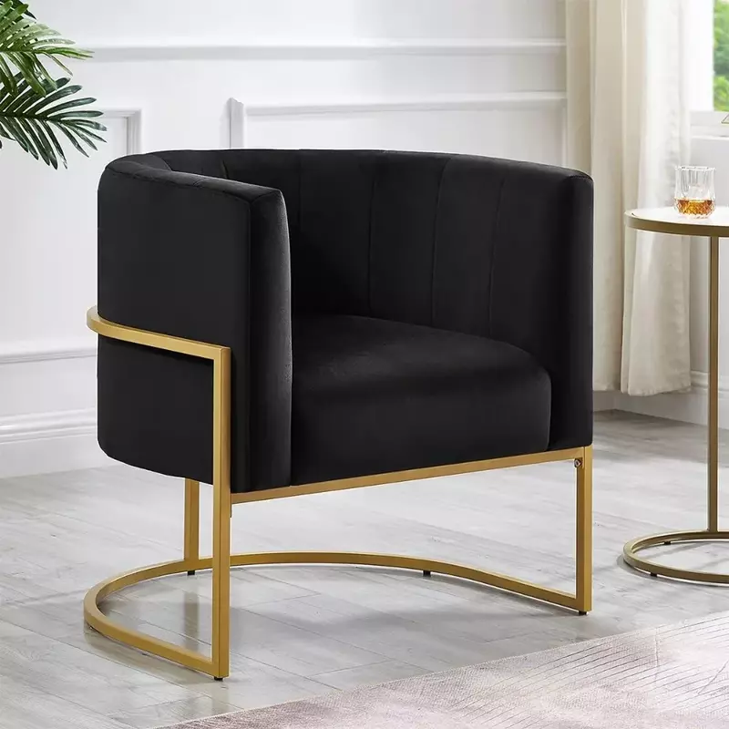 Upholstered Living Room Chairs Modern Textured Velvet Accent Chair with Golden Metal Stand, Sofa chair, Suitable for Living Room