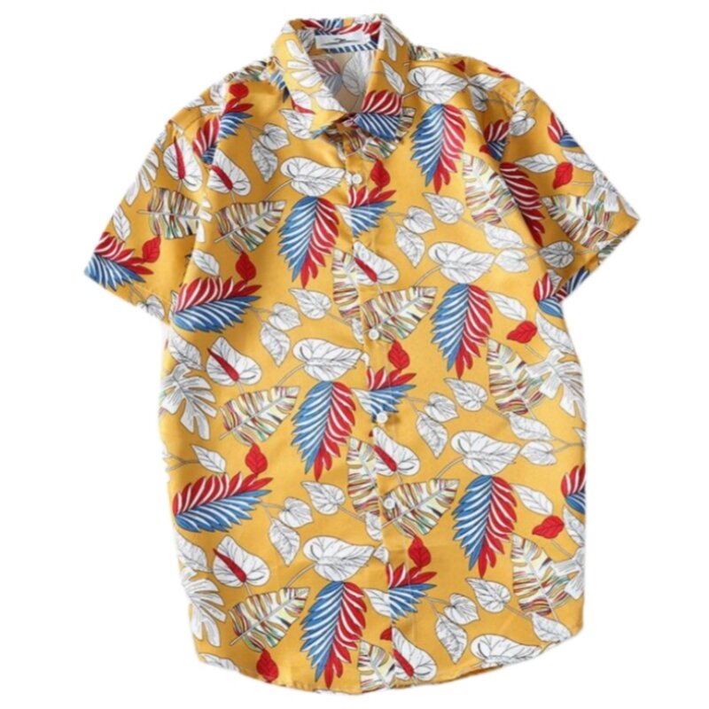 Camisa floral fina de manga curta masculina, bonito casual slim fit, jaqueta havaiana de férias na praia, moda verão
