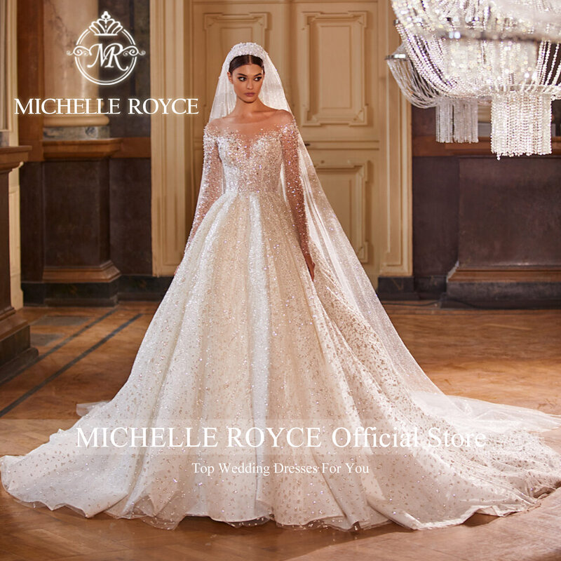 Michelle Royce ชุดแต่งงานสุดหรูสำหรับผู้หญิงเดรส2023ประดับด้วยลูกปัดเจ้าหญิงโชว์หลังชุดเจ้าสาวประดับด้วยลูกปัด