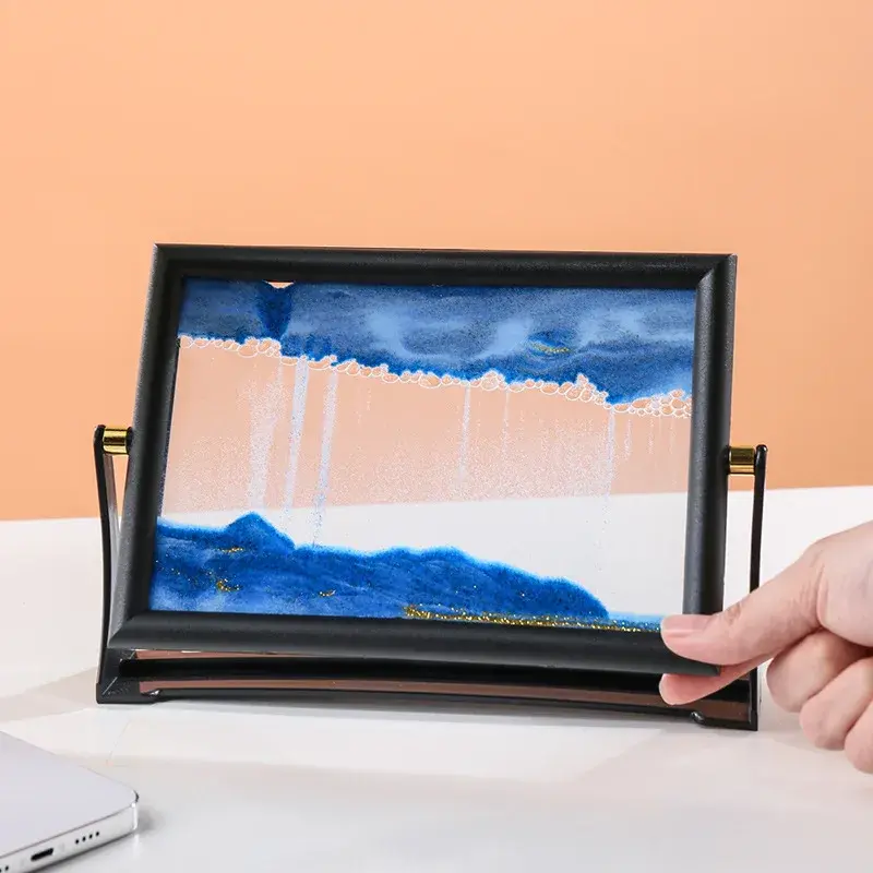 3D obrotowy ruchomy pejzaż klepsydra Quicksand obraz artystyczny kwadratowe szkło płynący piasek malowanie Home Decor prezenty dla dzieci