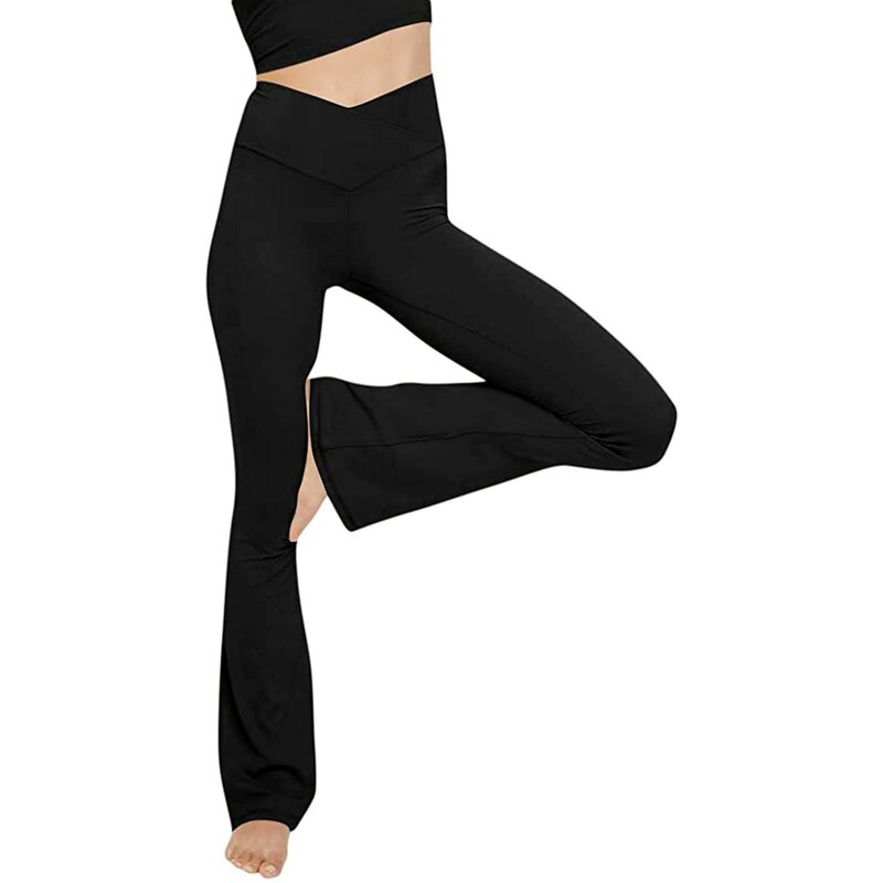 Pantalones de Yoga de Color liso para mujer, mallas ajustadas de cintura alta, acampanadas, para entrenamiento, correr, deportes, Fitness