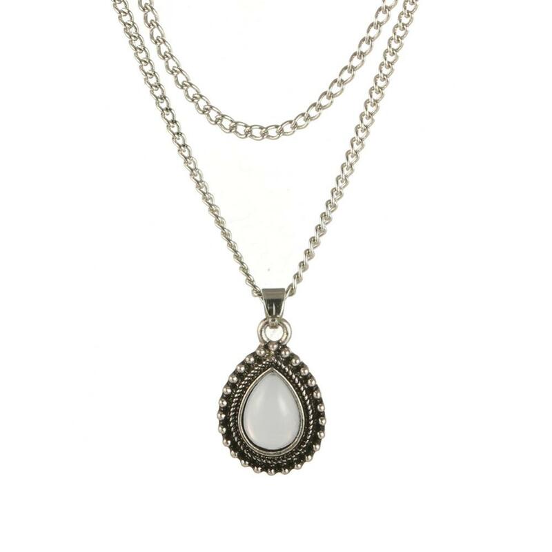 Collier pendentif vintage en forme de goutte d'eau pour femme, opale double couche, tour de cou, bijoux