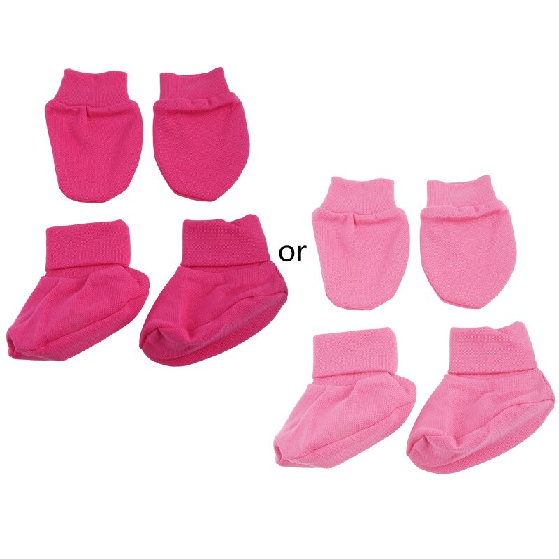 Guantes algodón para bebé, juego cubiertas para los pies, manoplas antiarañazos, calcetines para cara, guantes