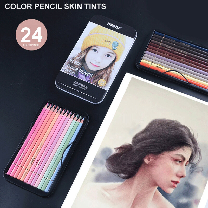 XYSOO juego de lápices de tono de piel de 24 colores, boceto de retrato, lápiz de dibujo de plomo de Color de madera aceitosa, suministros de arte para principiantes de la Escuela de artistas