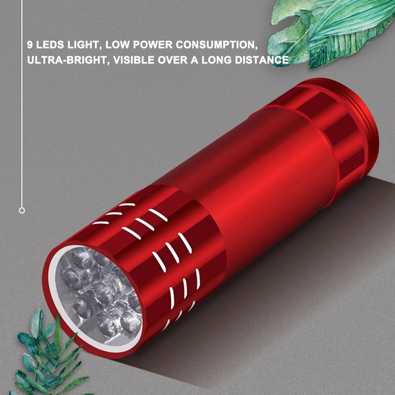 Lampu senter UV Mini 9 LED, alat penerangan UV Ultra Violet tahan air aluminium pengering kuku luar ruangan portabel
