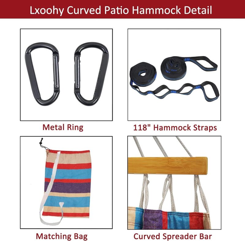 Outdoor Double Hammock with Travel Bag, Portable 2 Person Patio Hammock with D Rings and Tree Straps for Camping