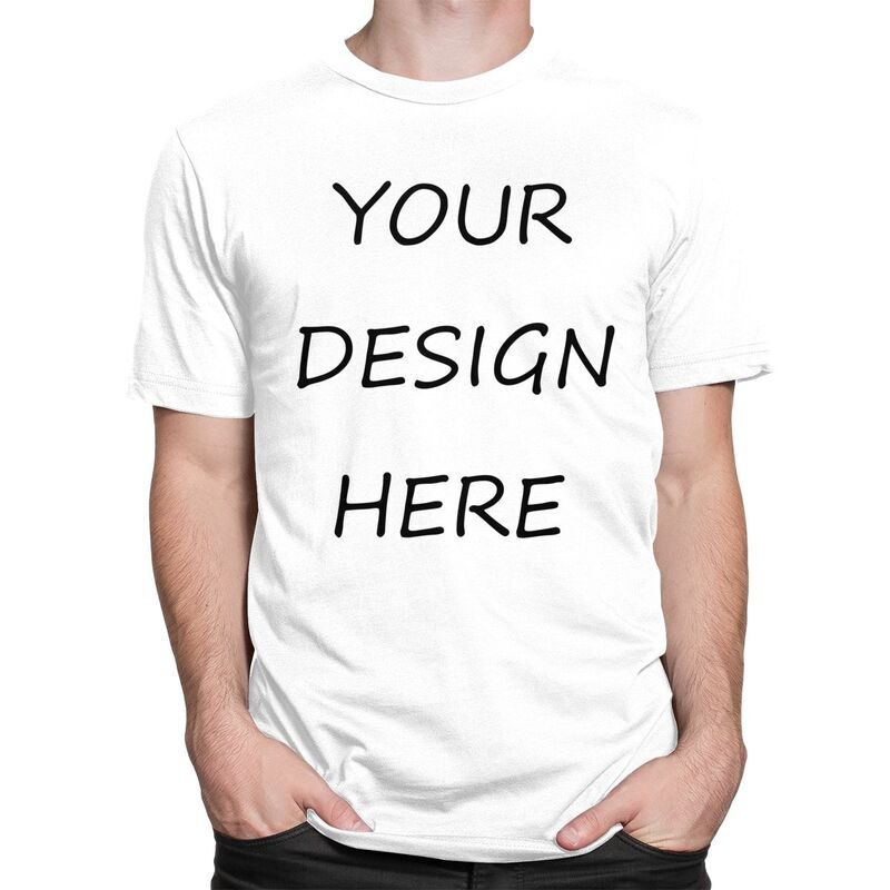 Homens Personalizar Sua Foto Logotipo Estampado com Texto Manga Curta Camiseta de Algodão, Casual Seu Design Aqui Camiseta DIY, Camiseta Gráfica