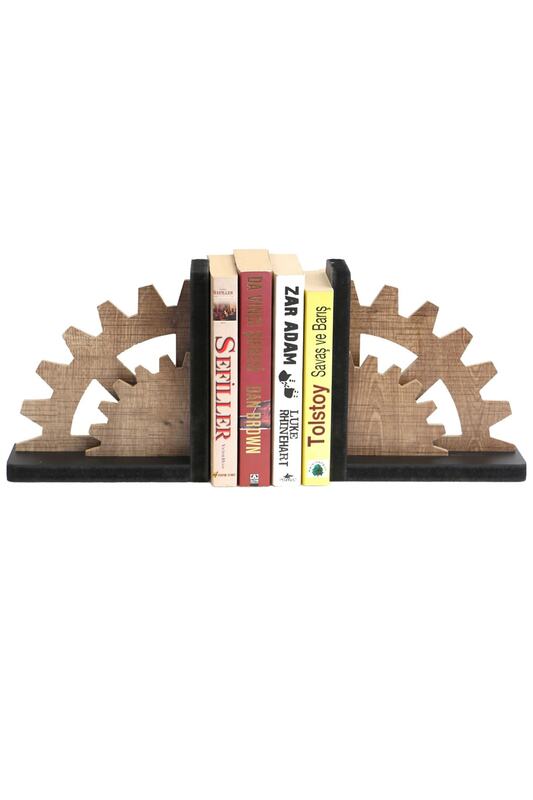 Ruota porta libri in legno decorativo nero-marrone figurata