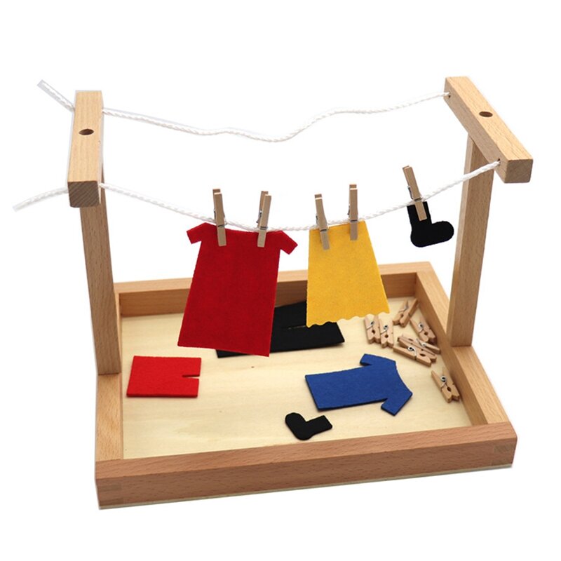 Mini Marco de secado de ropa de madera DIY, Educación Temprana, enseñanza de la vida, traje de ropa, juguete de entrenamiento