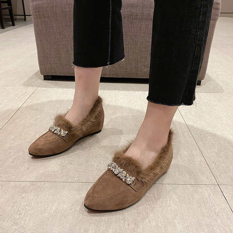 Shoes Woman 2023 Autumn Oxfords Loafers Fur Pointed Toe Increas Height Casual Female Sneakers Modis Clogs Platform New Fall Mocc