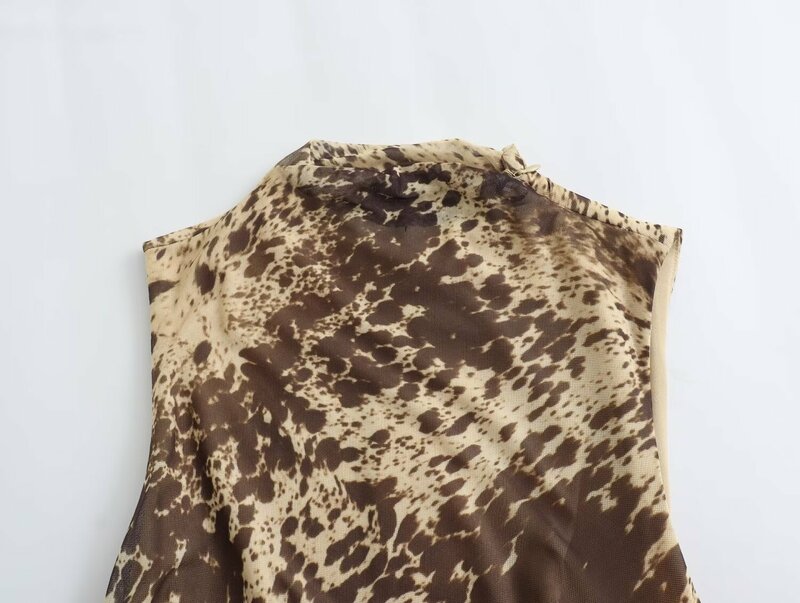 Maxdutti ชุดเดรสรัดรูปผ้ายืดหยุ่นได้สำหรับผู้หญิงแฟชั่นสตรีทแฟชั่นสตรีทพิมพ์ลายเสือดาวชุดมินิเดรสตาข่าย