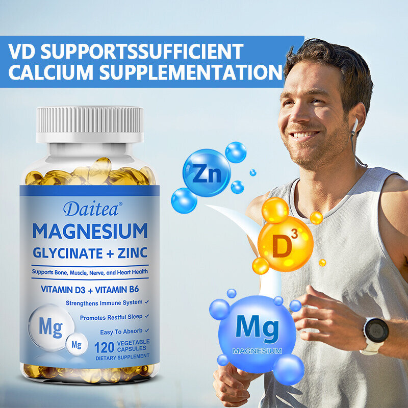 Daitea cápsulas de magnesio y Zinc, suplemento de glicinia de magnesio para apoyar la salud muscular, de los nervios, de las articulaciones y del corazón