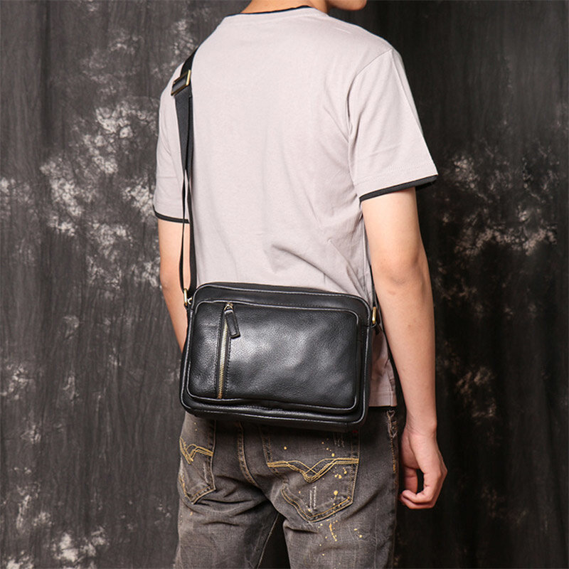 Fashion Men Genuine Leather Crossbody Bag Male Black Soft Shoulder High Quality Messnger Men's Handbag