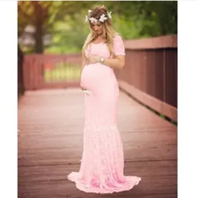 Vestidos de maternidade sereia com renda, manga curta, vestido maxi para mulheres grávidas, adereços fotográficos sexy, roupas de fotografia