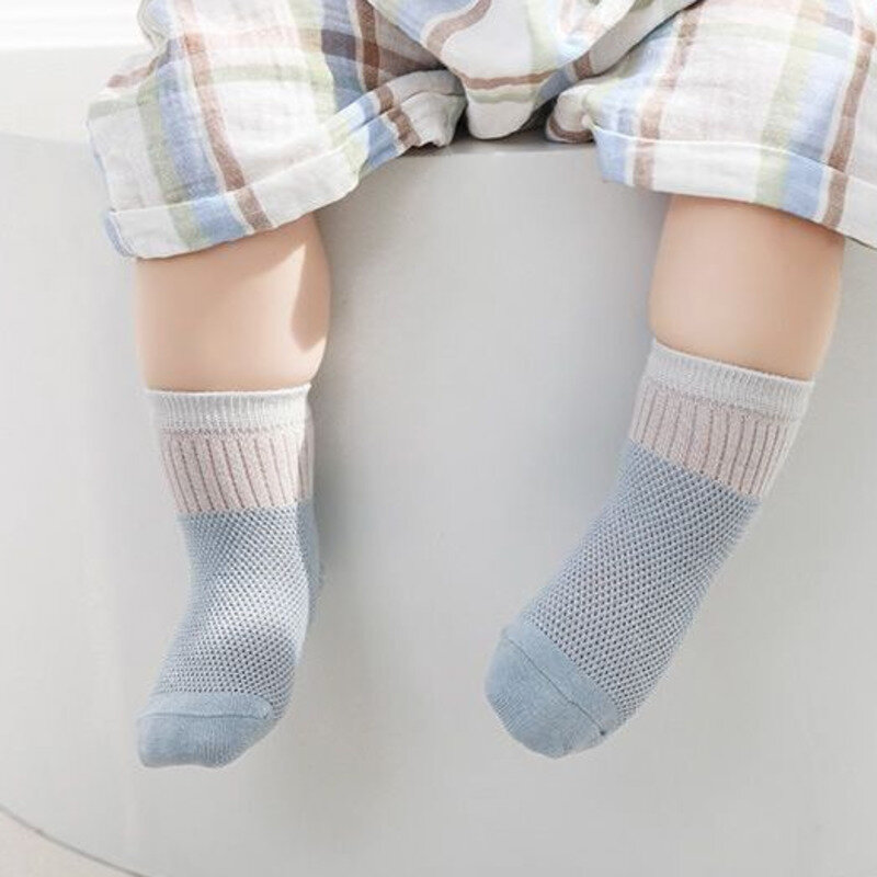3 Paris/lot calzini per bambini estate maglia sottile calzini per neonati traspiranti calzini per bambini in puro cotone con tubo centrale colore contratto
