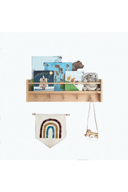 Bibliothèque en bois naturel pour enfants, bibliothèque de nettoyage pour enfants, mur de chambre de bébé, 60 cm