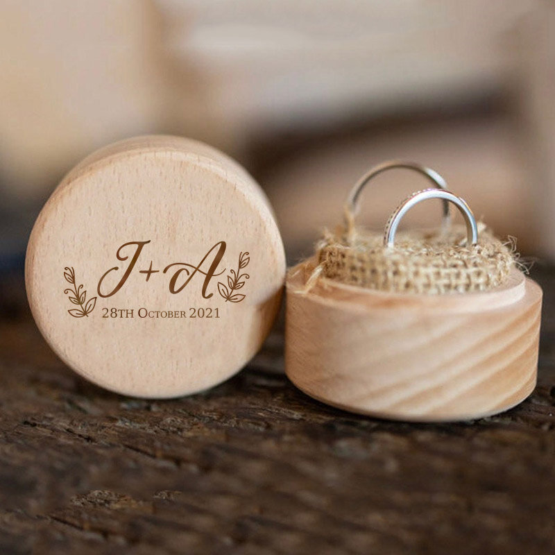 Подарочное кольцо для нее в коробке, Свадебное обручальное кольцо, хранилище посуды, деревянное кольцо на заказ, свадебные кольца с гравировкой