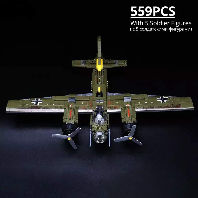 559 Stuks Militaire Ju-88 Bombardementen Vliegtuig Bouwsteen Ww2 Helikopter Leger Wapen Soldaat Model Bakstenen Kit Speelgoed Voor Kinderen