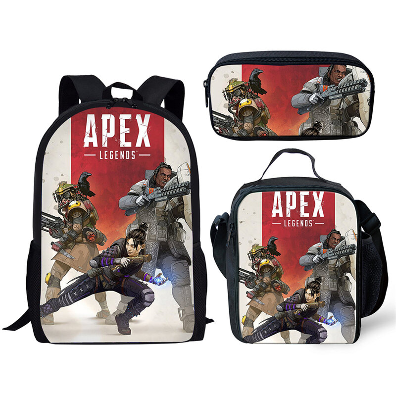 APEX 3D Print Pupil School Bags, mochila para laptop, mochila, bolsa de ombro inclinado, estojo de lápis, novidade clássica, 3pcs por conjunto