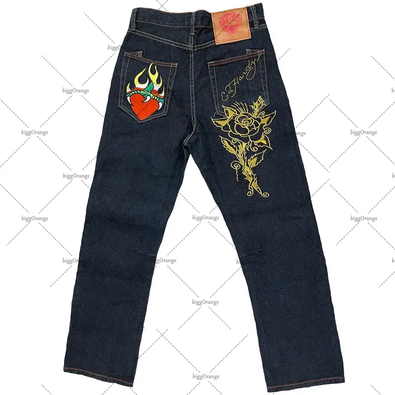 Pantalones vaqueros de calle estampados para hombre, jeans de hip-hop, cintura alta, rectos, retro, sueltos, de pierna ancha, europeos y americanos, Y2K