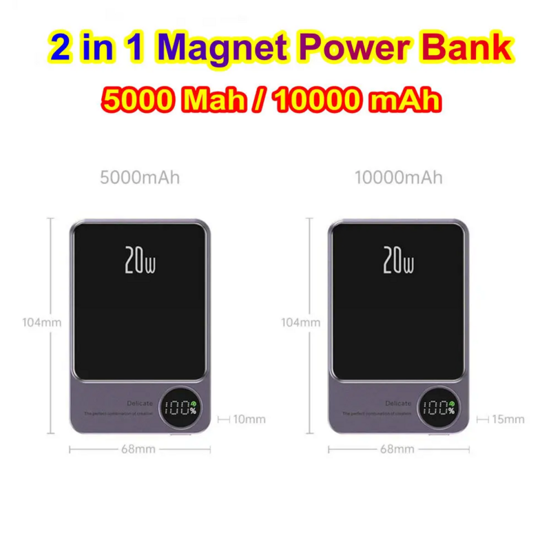 Powerbank sem fio portátil, carregador rápido tipo C, banco de energia magnética para iPhone 14, 13, 12, Xiaomi, Samsung, série Magsafe, 10000mAh