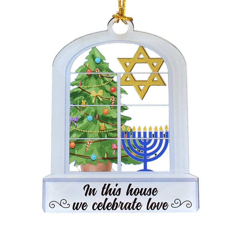 1 buah ornamen Hanukkah yang dipersonalisasi seperti akrilik untuk pohon, di rumah ini kami merayakan ornamen Menorah cinta