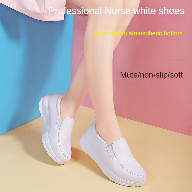 White Nurse Shoes Black Casual Summer Hospital Shoes Rocking Shoes Light and Thick Soled Heightening(39 Size)