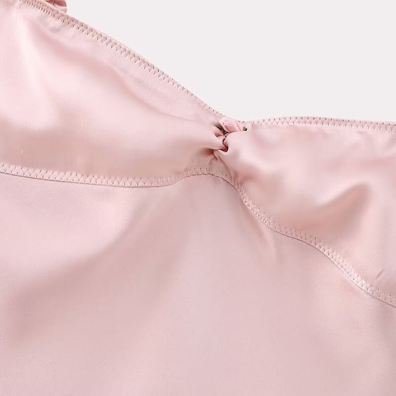 Летнее женское платье, новинка 2024, шелковое атласное нижнее белье с цветочным принтом, платье на бретелях, розовая Женская одежда