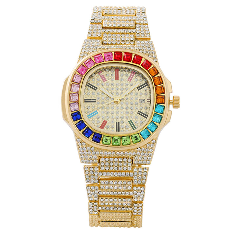 Hip Hop-Reloj de cuarzo con diamantes para Hombre, cronógrafo de lujo, de acero, dorado, resistente al agua, envío directo