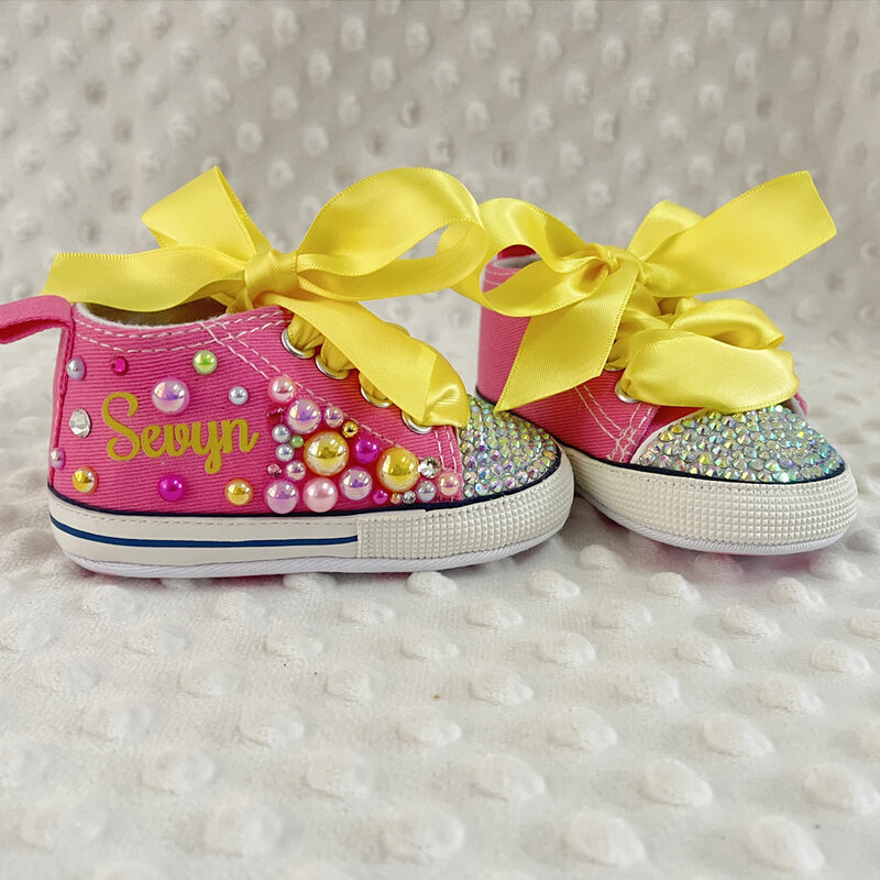 Zapatos de bebé hechos a mano personalizados con imagen de nombre, zapatos de bautizo para recién nacidos, primeros caminantes con cordones para niños pequeños