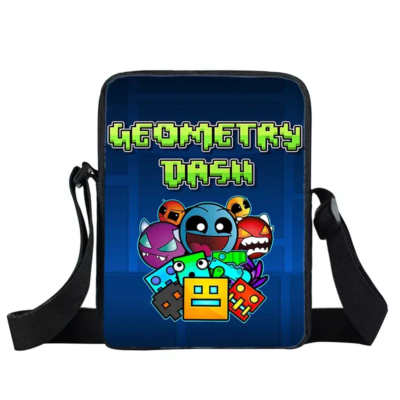 Geometry Dash Game Print Initiated Bags for Kids, Funny Cartoon Messenger Bag, Waterproof Handbags, Casual Travel Crossbody Bag for Kids