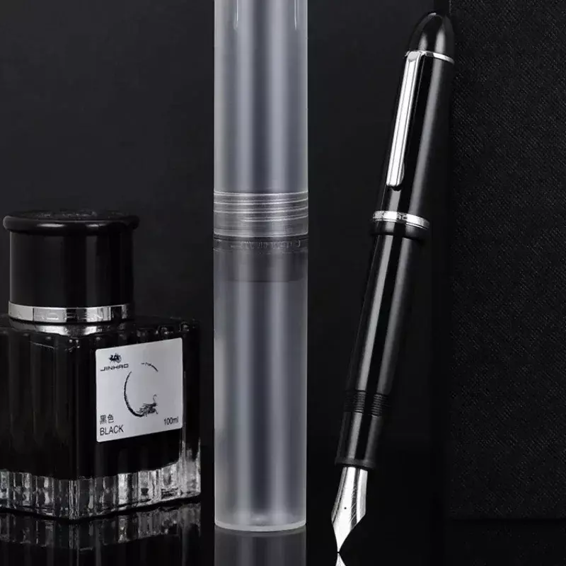 JinHao X159 pena tulis kantor sekolah klip logam, pena tulis F 0.5mm Nib halus diperpanjang, klip logam air mancur hitam akrilik