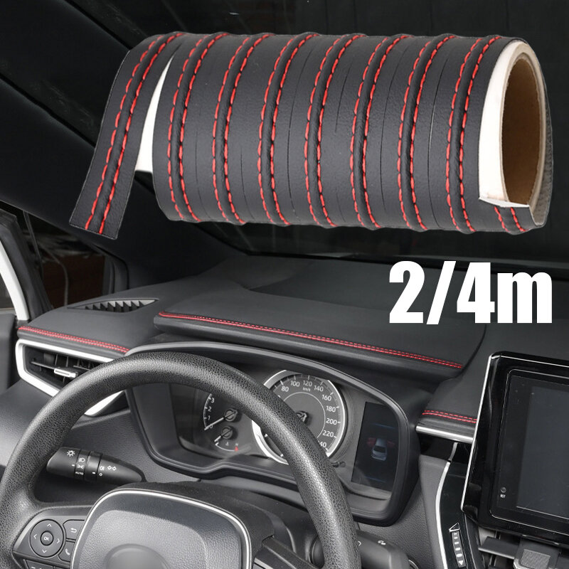 4m Pu Leather Car Self-Adhesive Decorative Line Strip Interior Dashboard Door Mouldings Trim DIY Modifications Decoration Strips