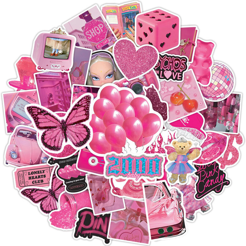 10/50 buah stiker kartun anak perempuan Preppy merah muda pak untuk anak-anak Laptop buku tempel perjalanan dekorasi komputer stiker grafiti