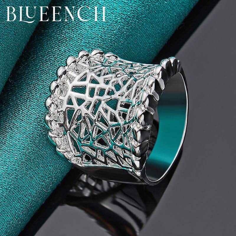 Blueench 925 Sterling Silver Wide Face Hollowed-Out Ring Is Suitable For Women'S Wedding Party Fashion Jewelry