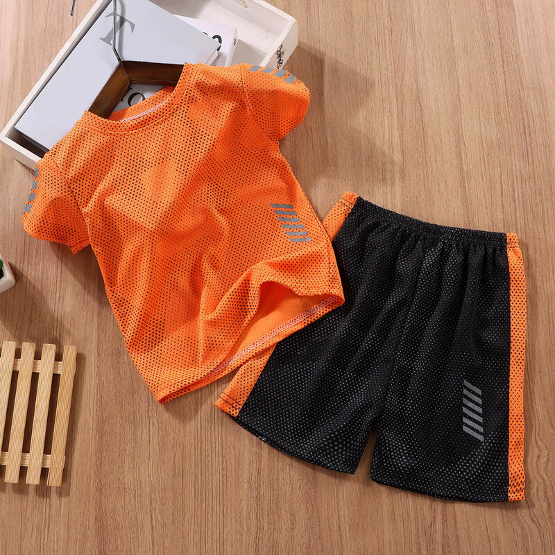 Kids Clothes Toddler Boys Sets Summer Short Sleeve Tshirt Tops Shorts Sports Outfits Quick Dry Breathable 2Pcs Clothes Set 1-14Y